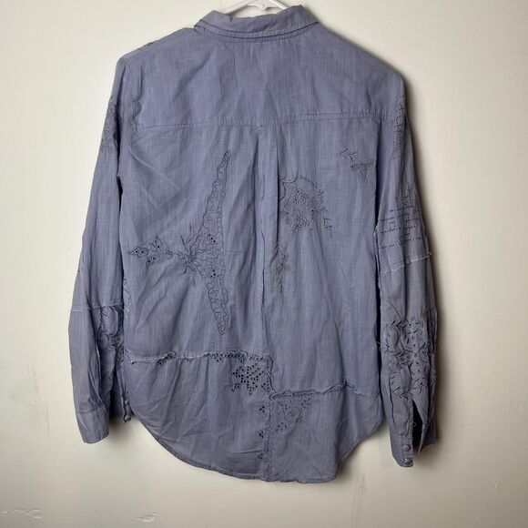 Anthropologie Shirt Womens Small Lavender Eyelet Embroidered Long Sleeve Boho - Picture 6 of 7